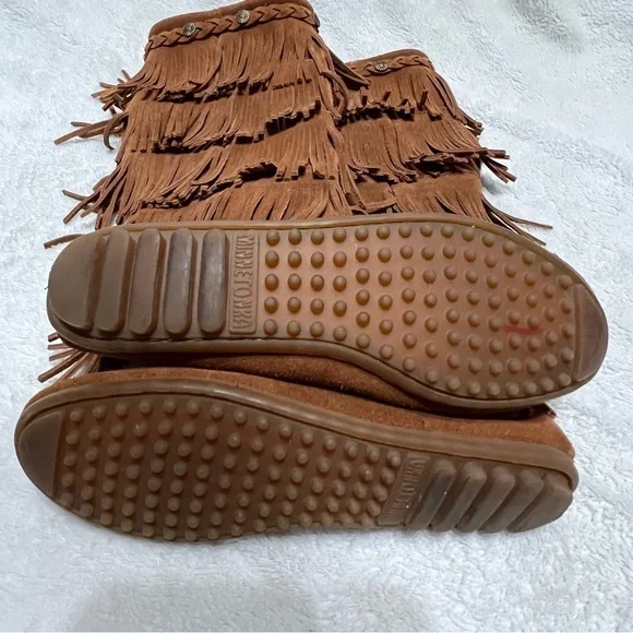 MINNETONKA Moccasins 1652 Women's 5 Layers Fringes Brown Suede Boots 6 - Picture 12 of 16